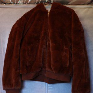 New York & Company Brown Faux Fur Bomber Sz XL
